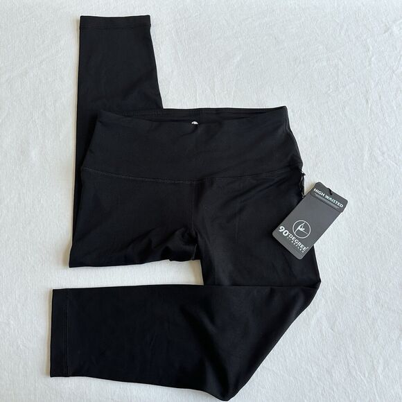 90 Degree Reflex Womens Black Legging Workout Pants M Crop High Waist - Picture 1 of 7